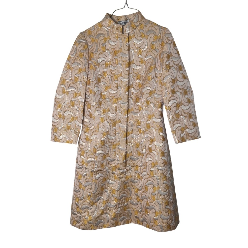 Joseph Magnin Vintage 60s Mod Gold Silver‎ Metallic Brocade Evening Coat Jacket
